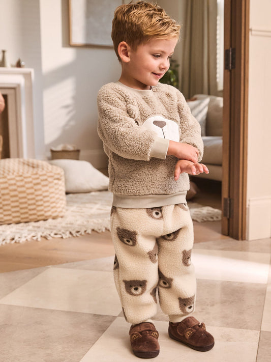 Brown/Cream Bear Single Cosy Fleece Pyjamas (9mths-12yrs) image 1