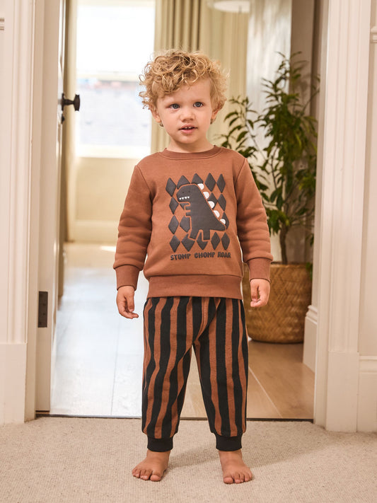 Rust Brown Dinosaur Single Cosy Fleece Pyjamas (9mths-12yrs) image 1