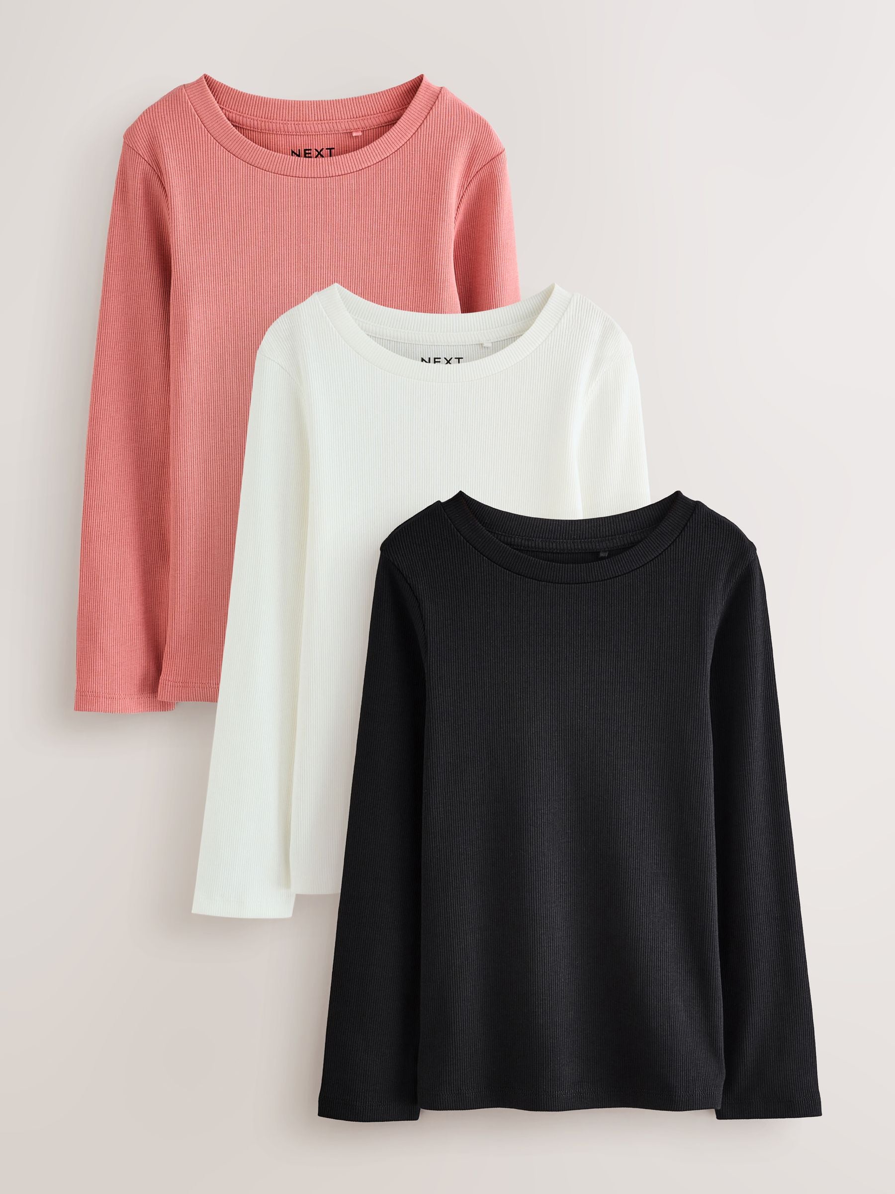 Dsiney Kidz - Black/Pink/White Long Sleeve Ribbed Tops 3 Pack (3-16yrs) image 1