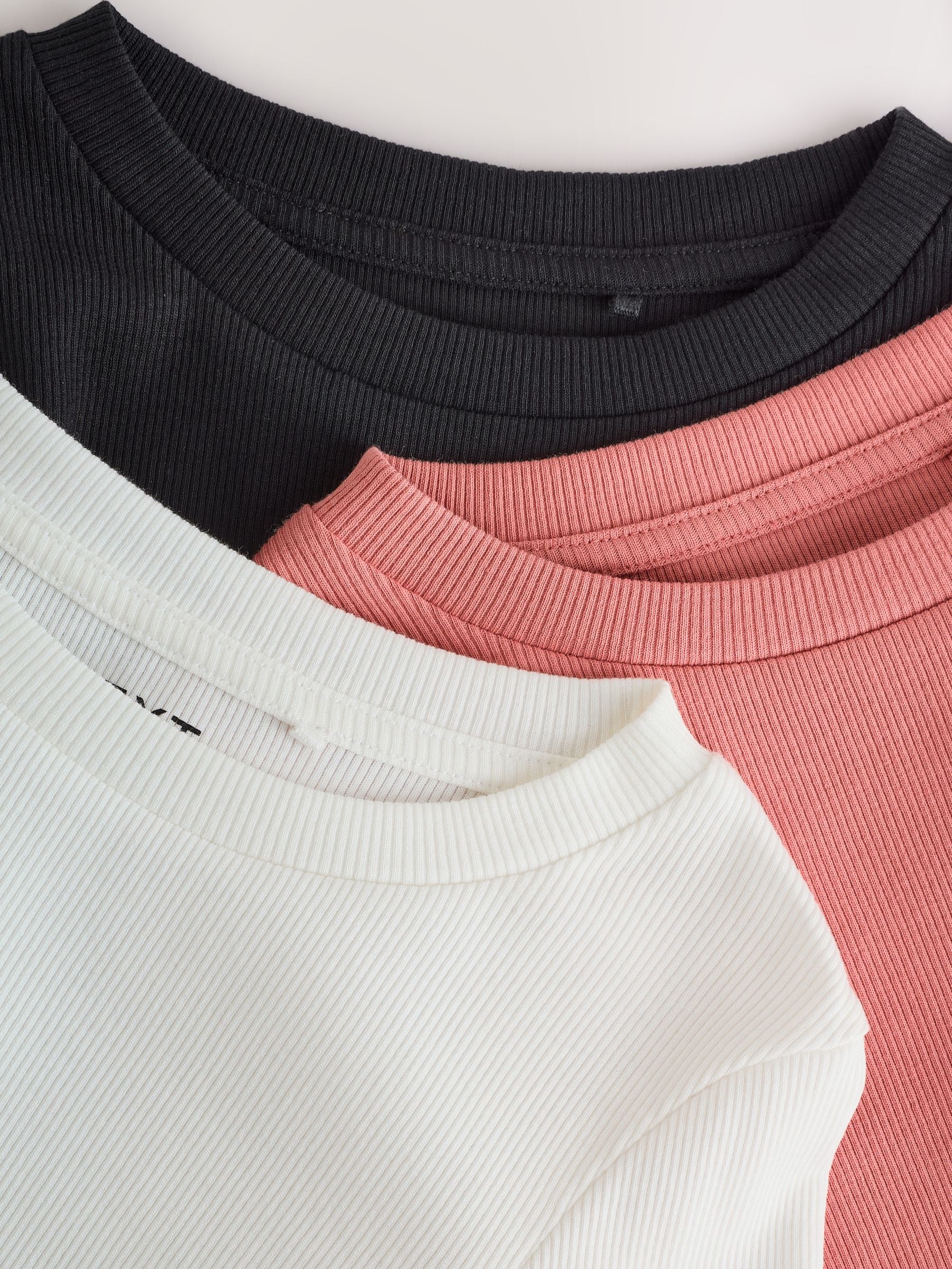 Dsiney Kidz - Black/Pink/White Long Sleeve Ribbed Tops 3 Pack (3-16yrs) image 6