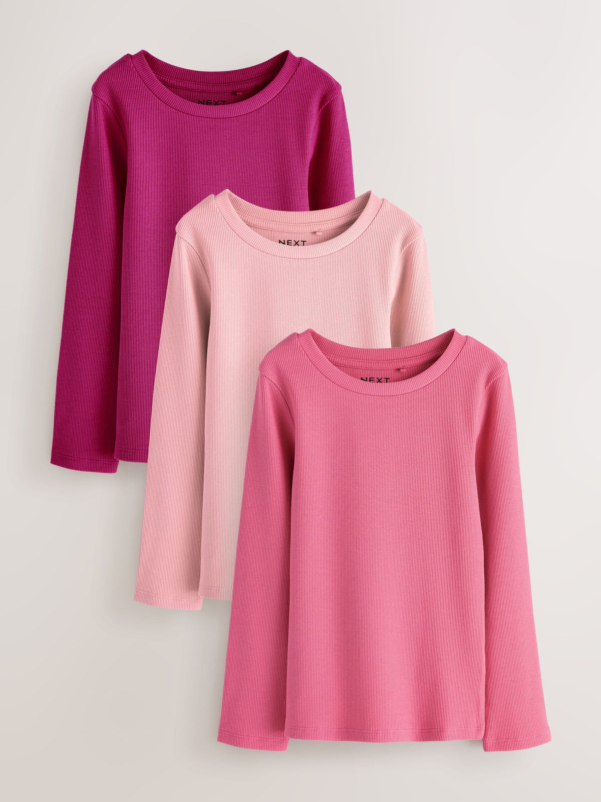 Dsiney Kidz - Pink Long Sleeve Ribbed Tops 3 Pack (3-16yrs) image 1