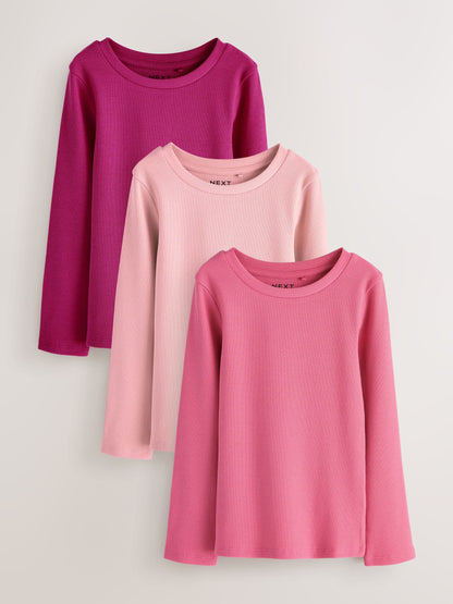 Dsiney Kidz - Pink Long Sleeve Ribbed Tops 3 Pack (3-16yrs) image 1