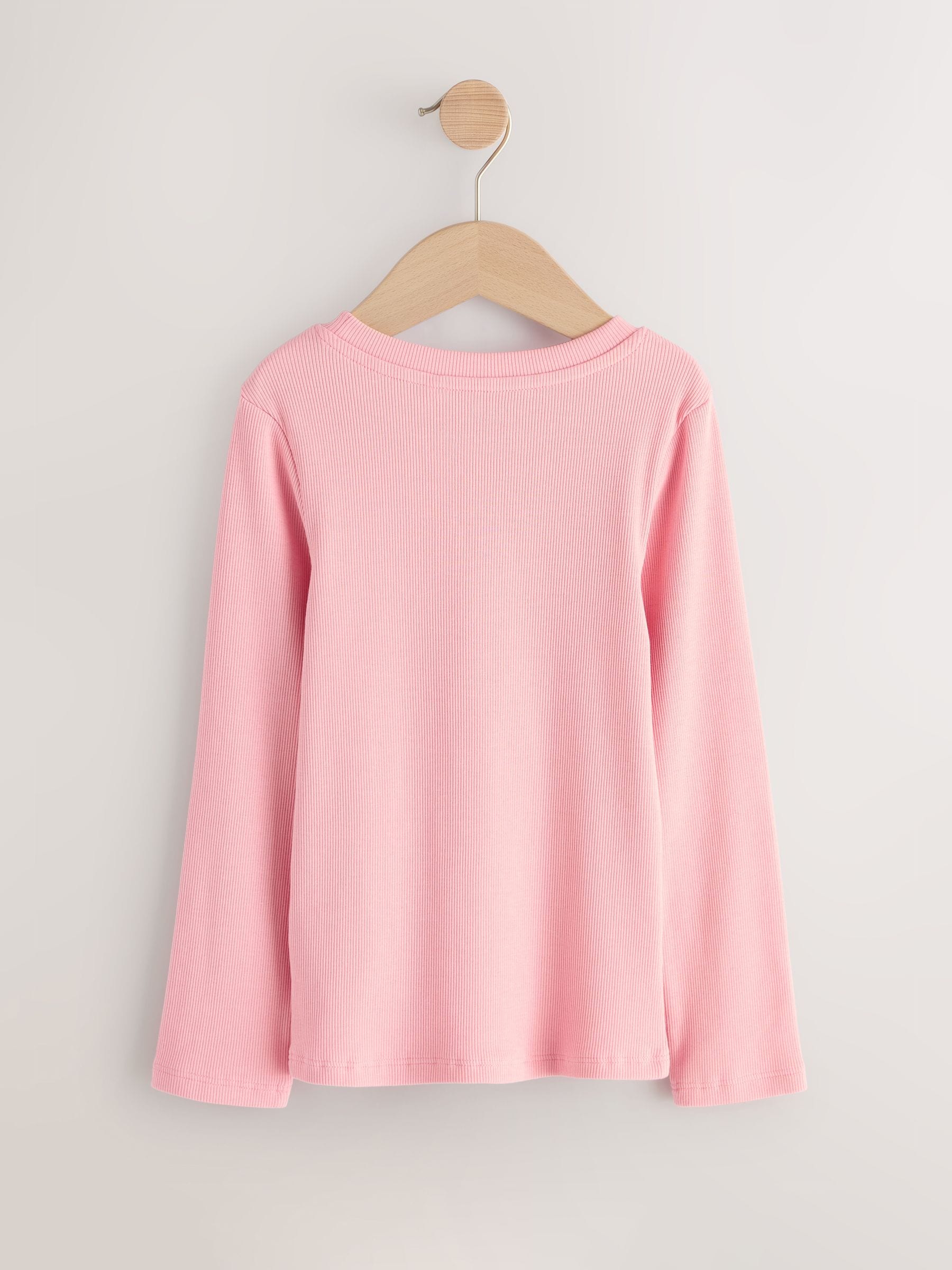 Dsiney Kidz - Pink Long Sleeve Ribbed Tops 3 Pack (3-16yrs) image 3