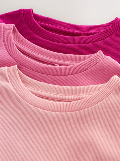 Dsiney Kidz - Pink Long Sleeve Ribbed Tops 3 Pack (3-16yrs) image 6