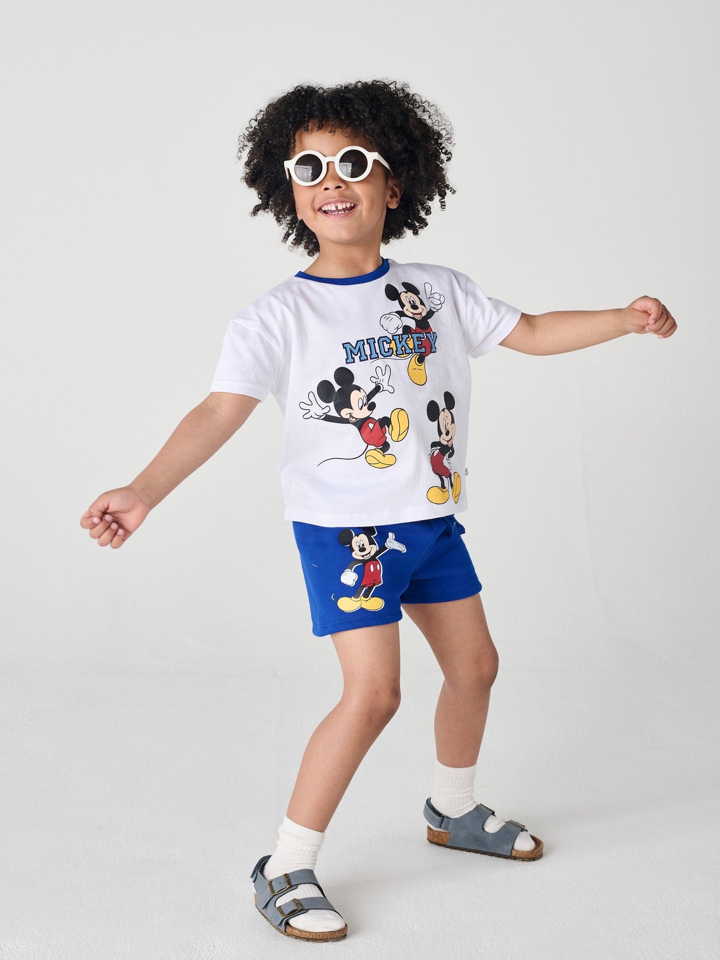 Brand Threads White & Blue Mickey Mouse 100% Cotton Top and Short Set image 1