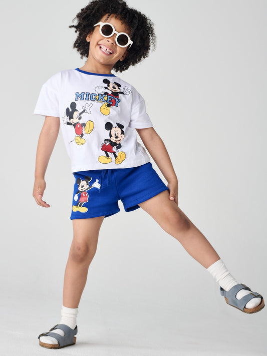 Brand Threads White & Blue Mickey Mouse 100% Cotton Top and Short Set image 2
