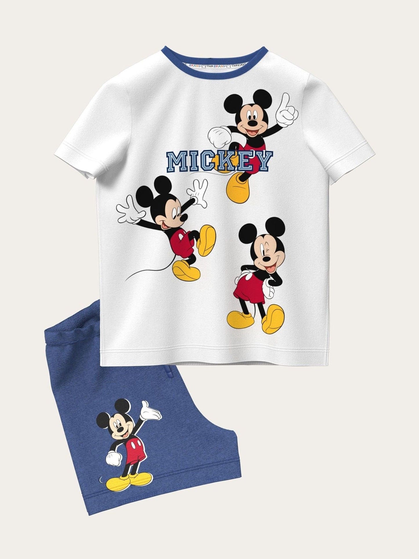 Brand Threads White & Blue Mickey Mouse 100% Cotton Top and Short Set image 3