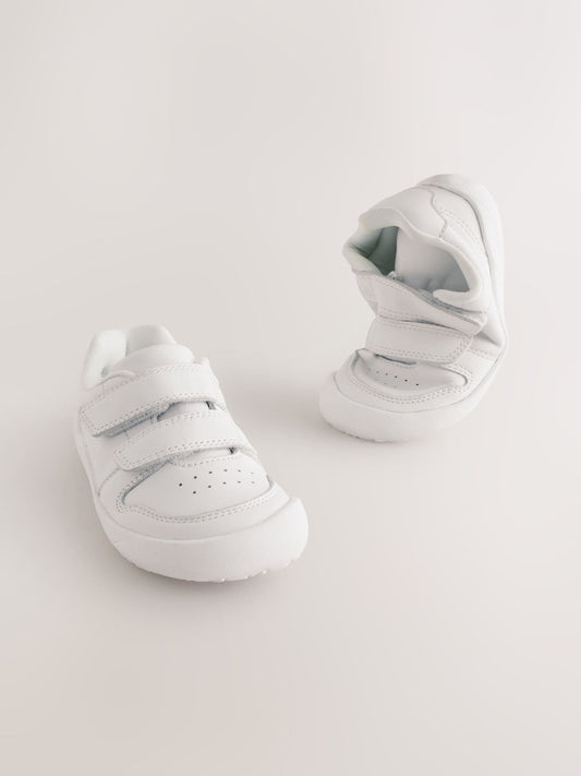 White Barefoot Leather Touch Fastening Trainers image 1