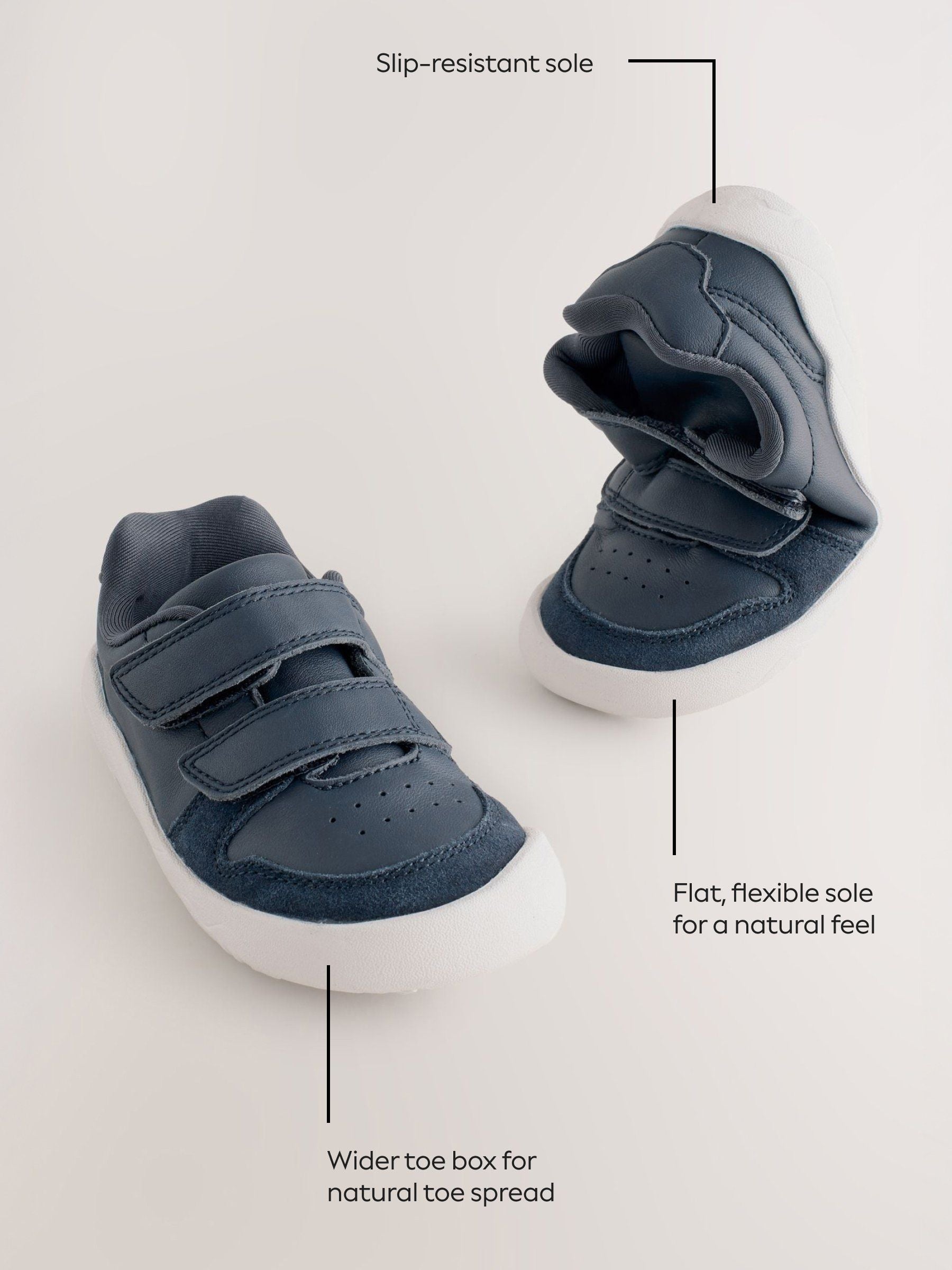 Navy Barefoot Leather Touch Fastening Trainers image 5