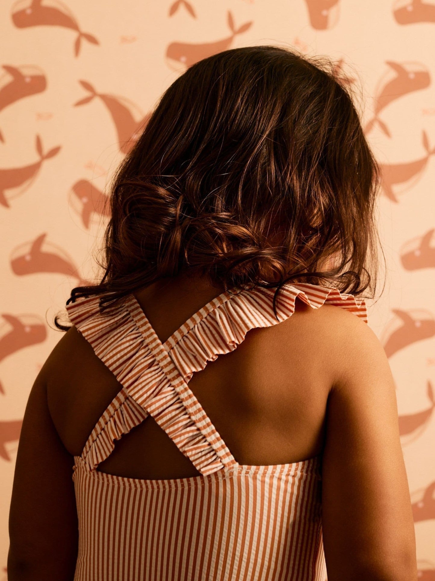 KIDLY By MORI Pink Seersucker Frilled Swimsuit image 3