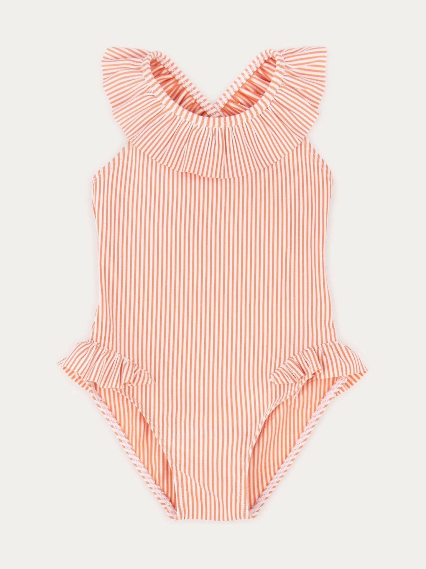 KIDLY By MORI Pink Seersucker Frilled Swimsuit image 4