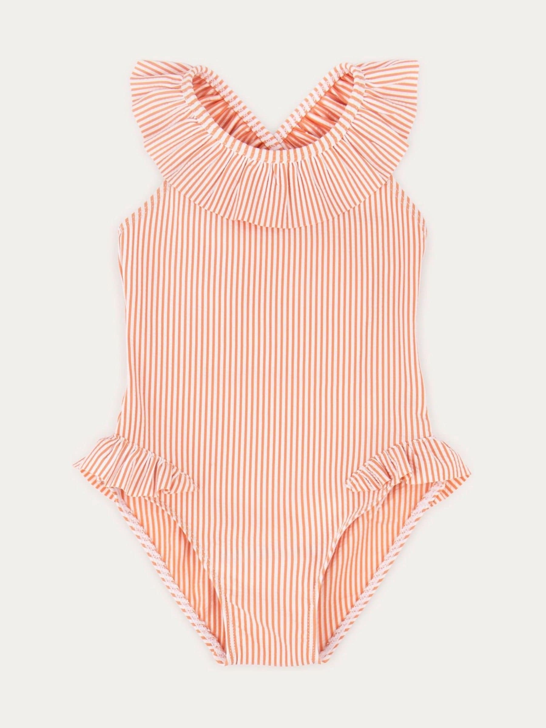 KIDLY By MORI Pink Seersucker Frilled Swimsuit image 4