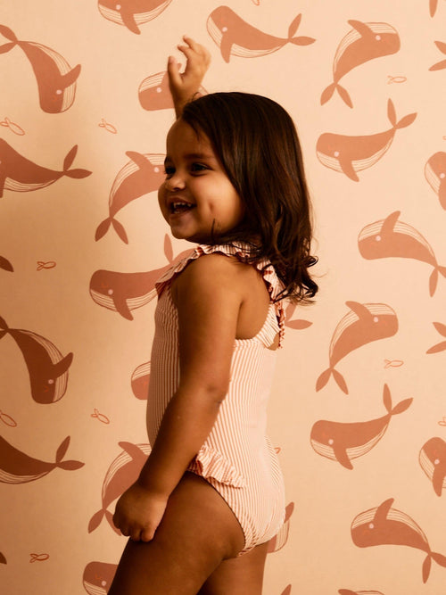 KIDLY By MORI Pink Seersucker Frilled Swimsuit image 1