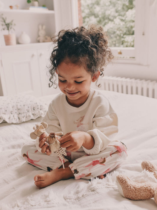 Ecru/Pink Ballerina Cosy Fleece Pyjamas (9mths-10yrs)