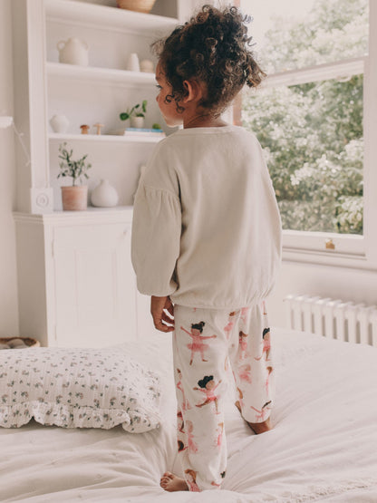 Ecru/Pink Ballerina Cosy Fleece Pyjamas (9mths-10yrs)