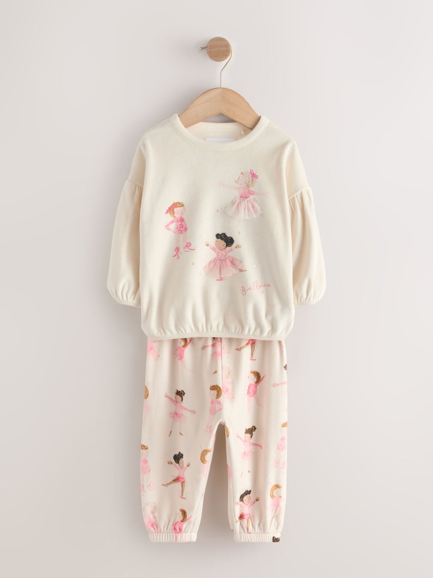 Ecru/Pink Ballerina Cosy Fleece Pyjamas (9mths-10yrs)