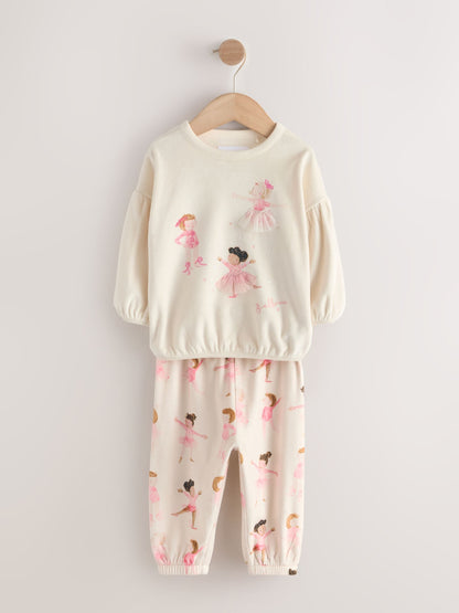 Ecru/Pink Ballerina Cosy Fleece Pyjamas (9mths-10yrs)