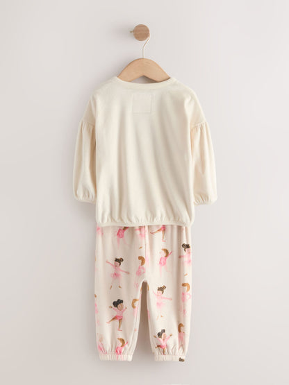 Ecru/Pink Ballerina Cosy Fleece Pyjamas (9mths-10yrs)