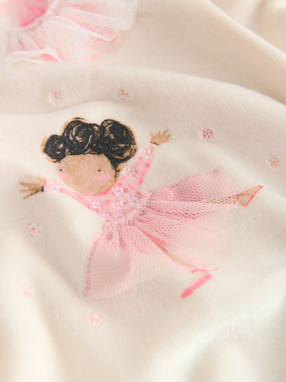 Ecru/Pink Ballerina Cosy Fleece Pyjamas (9mths-10yrs)