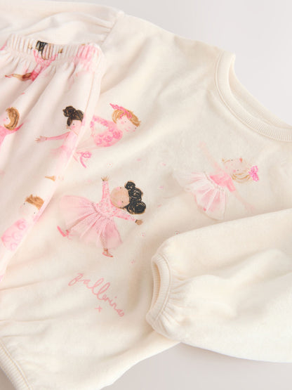 Ecru/Pink Ballerina Cosy Fleece Pyjamas (9mths-10yrs)