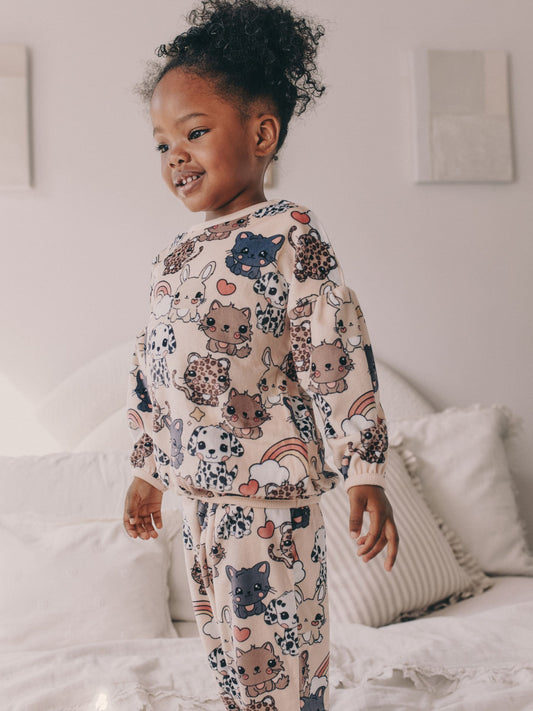 Ecru/Brown Pets Cosy Fleece Pyjamas (9mths-10yrs)