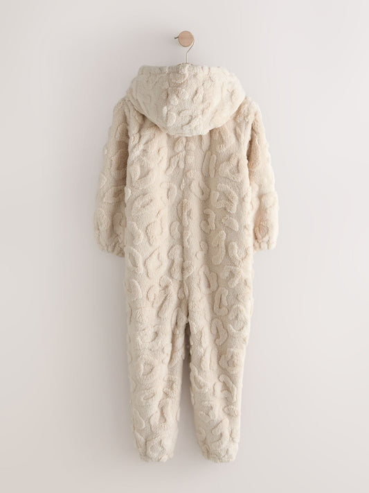 Ecru White Animal Jacquard Fleece All-In-One (1.5-16yrs)