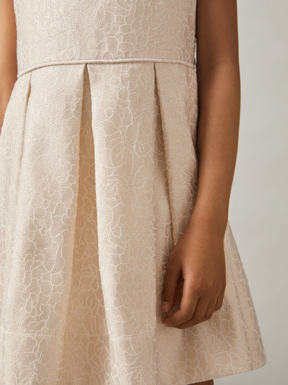 Reiss Ivory Nia 9-13 yrs Brocade Cap-Sleeve Pleated Dress - image 1