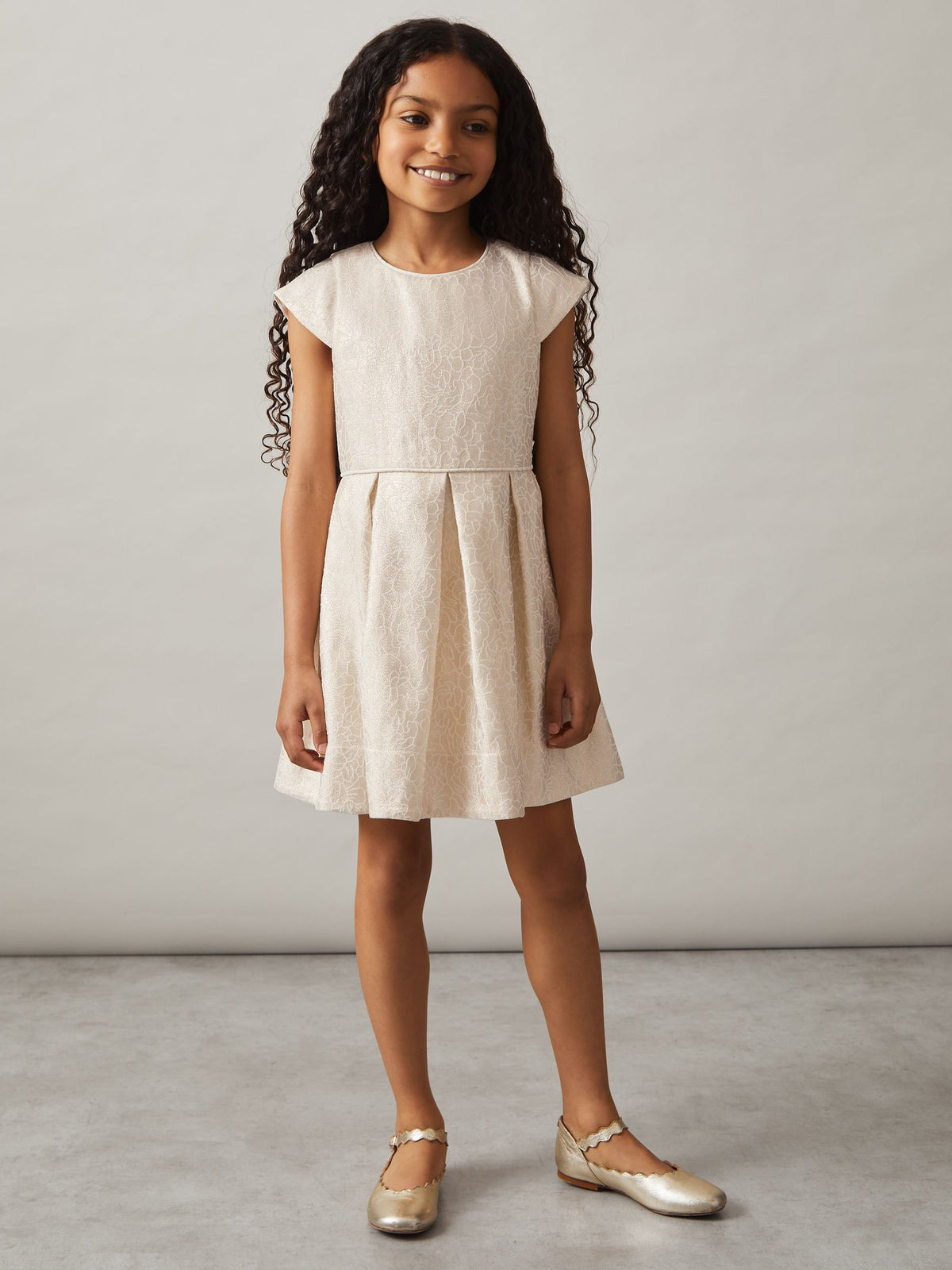 Reiss Ivory Nia 9-13 yrs Brocade Cap-Sleeve Pleated Dress - image 3