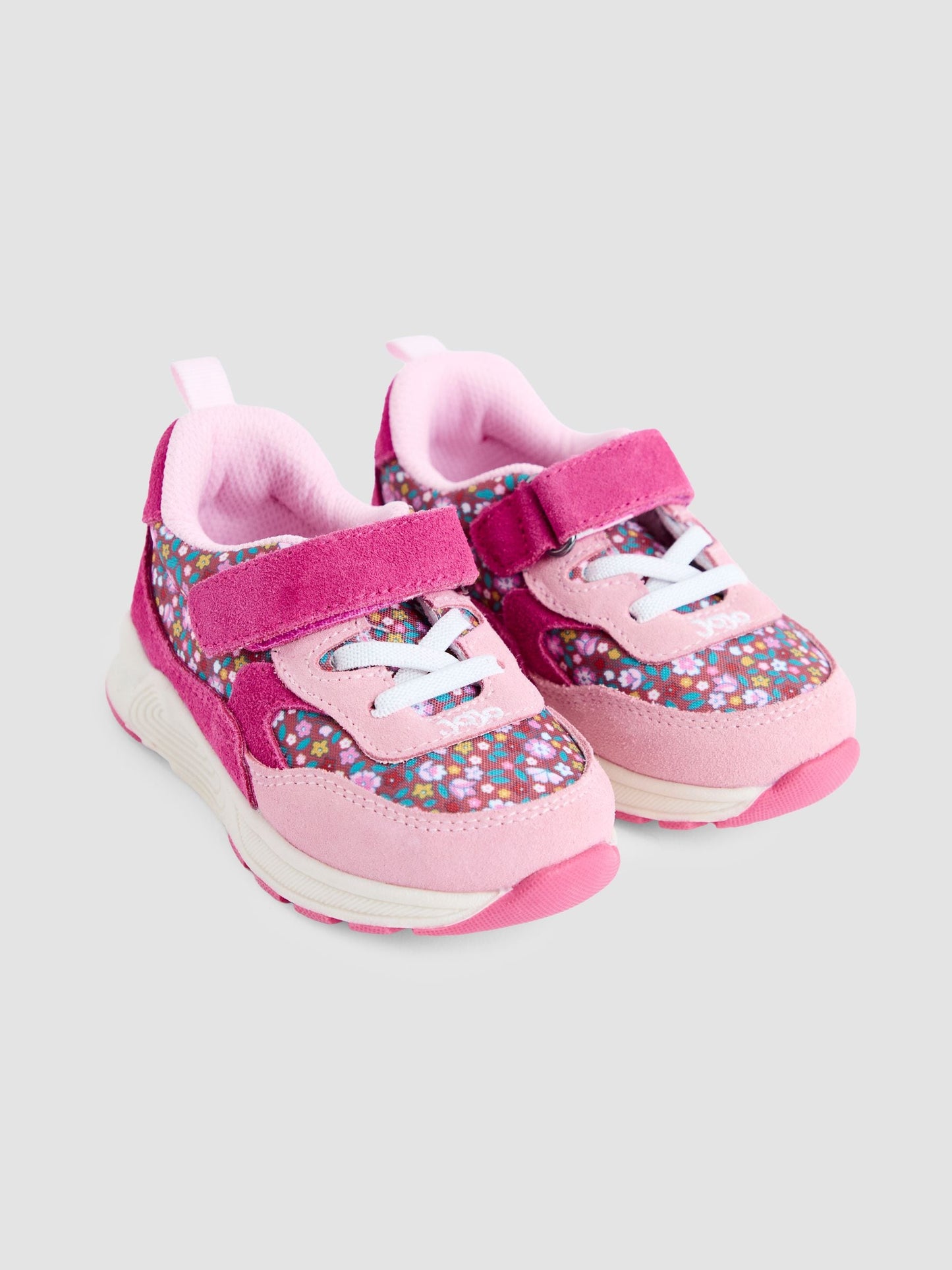 JoJo Maman Bébé Pink Ditsy Riptape Lace-Up Trainers image 1
