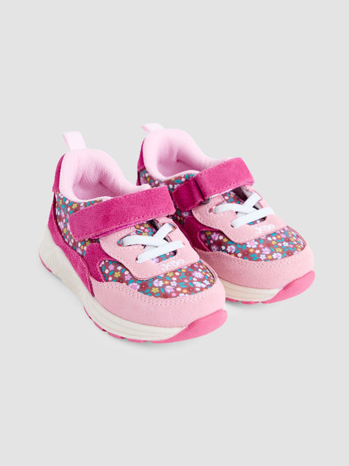 JoJo Maman Bébé Pink Ditsy Riptape Lace-Up Trainers image 1