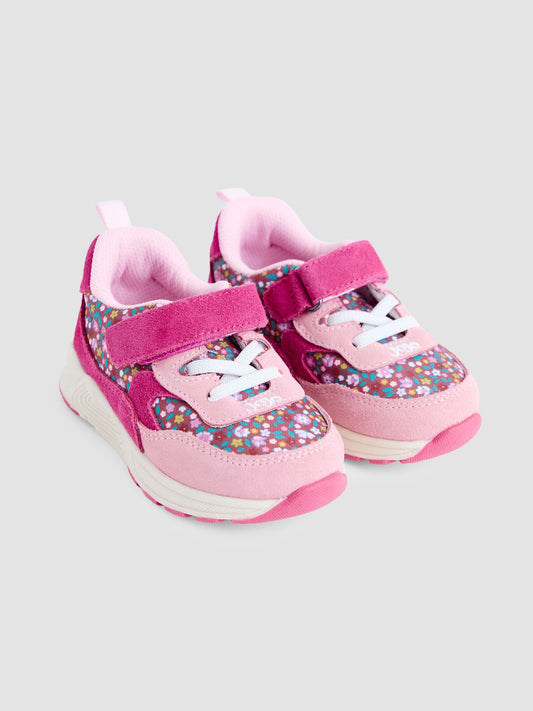 JoJo Maman Bébé Pink Ditsy Riptape Lace-Up Trainers image 1