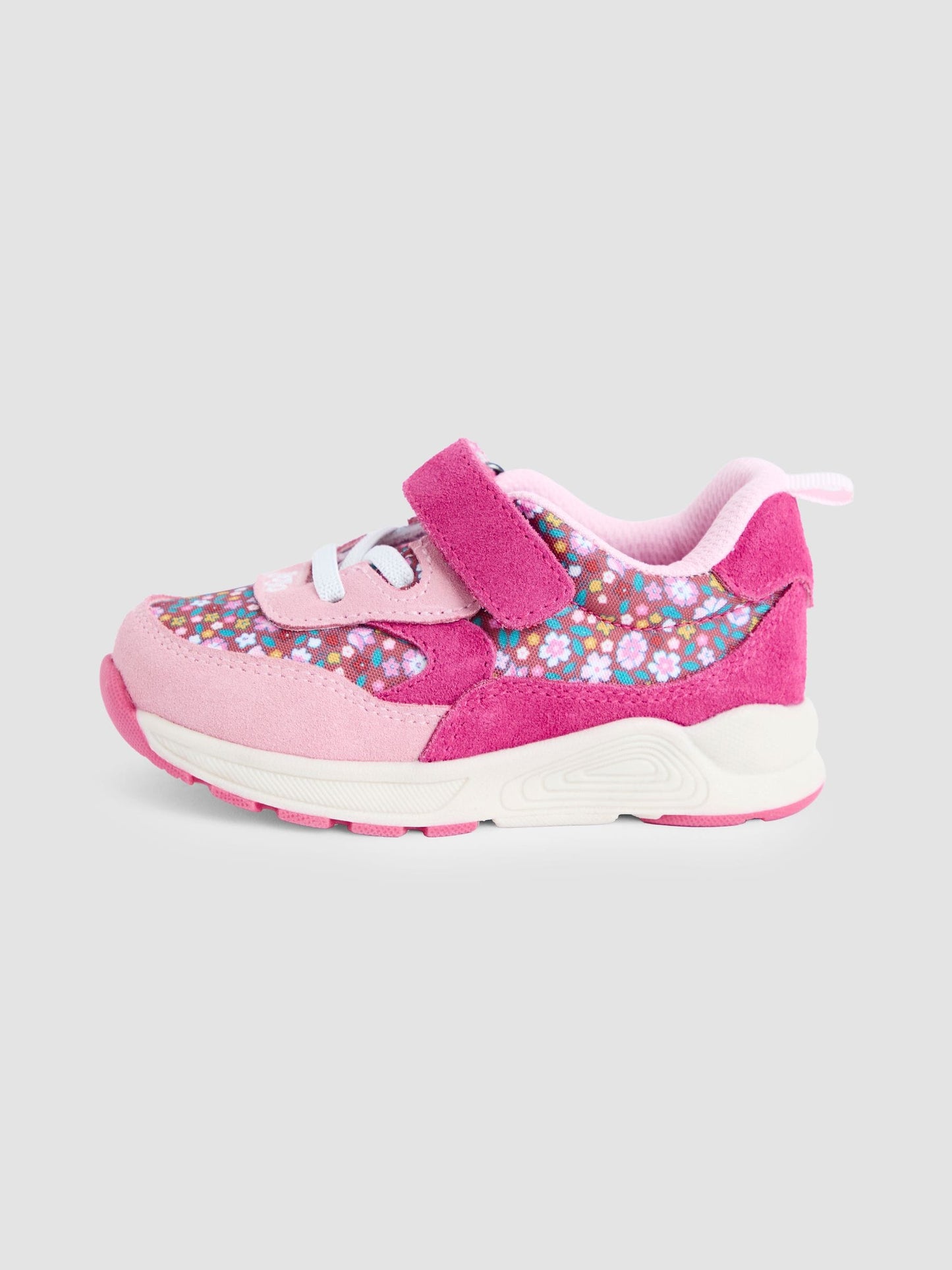 JoJo Maman Bébé Pink Ditsy Riptape Lace-Up Trainers image 4