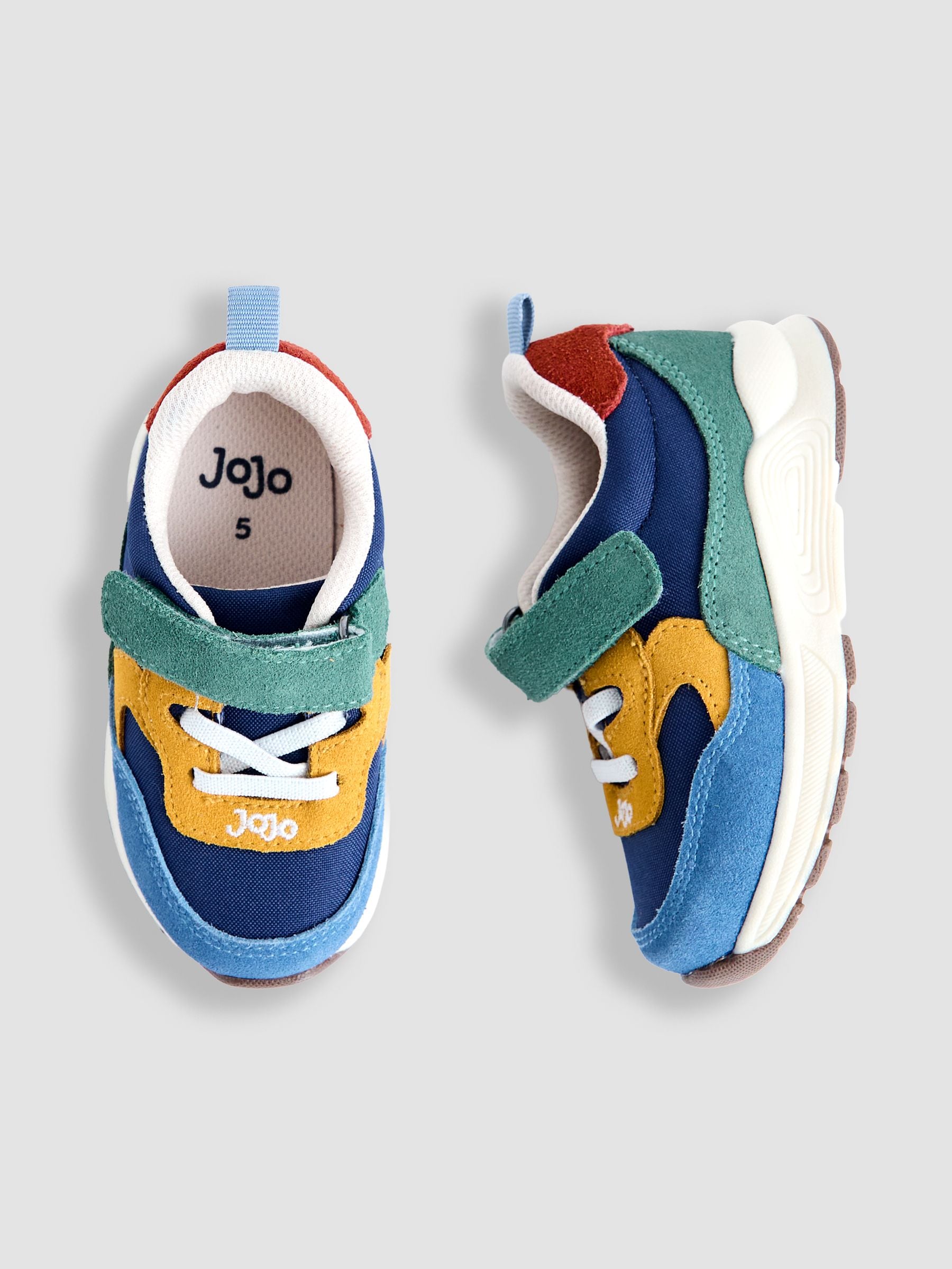JoJo Maman Bébé Blue Multi Riptape Lace-Up Trainers image 4