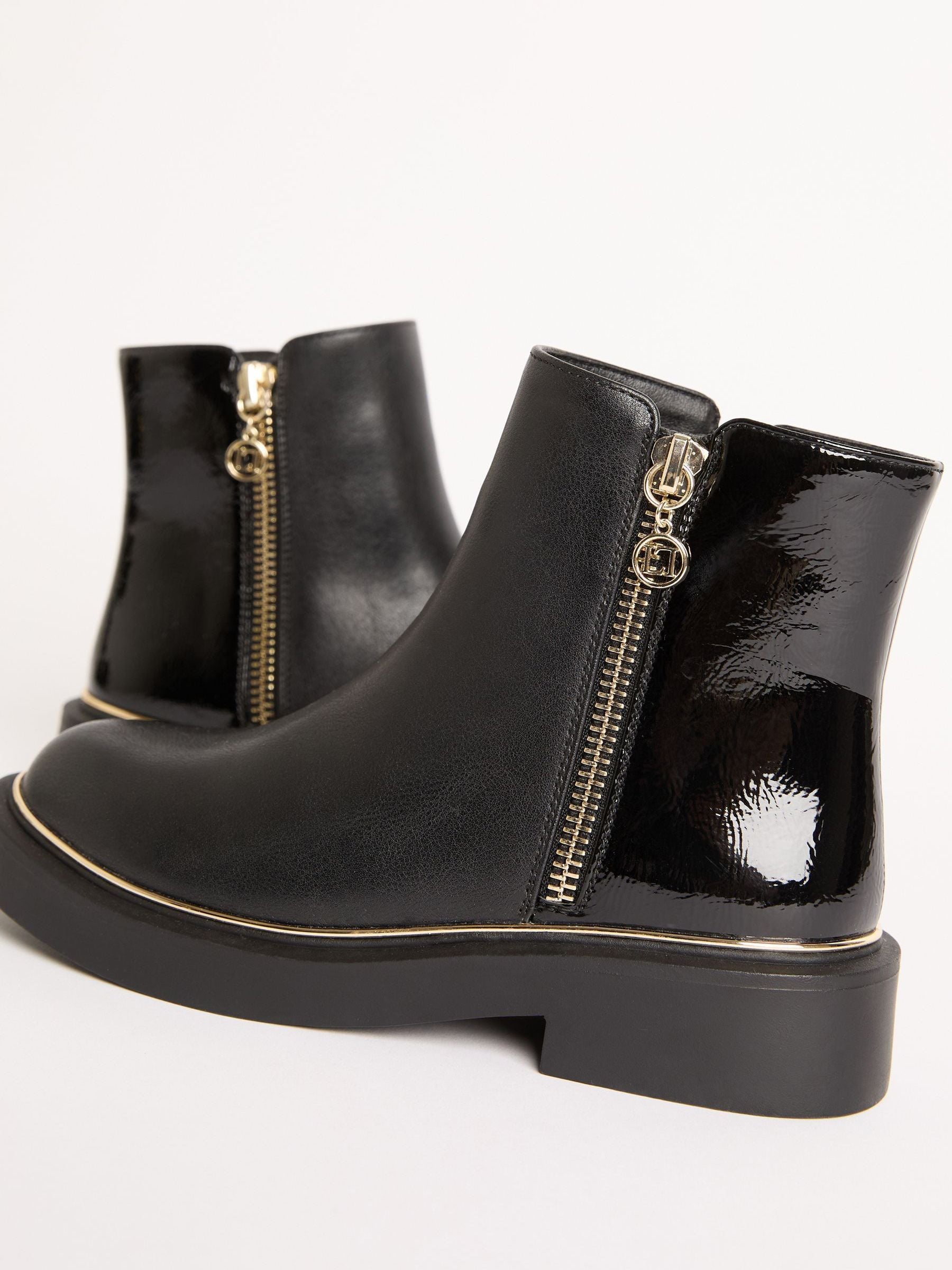 Lipsy Black Faux Leather Patent Contrast Zip Ankle Boots image 1