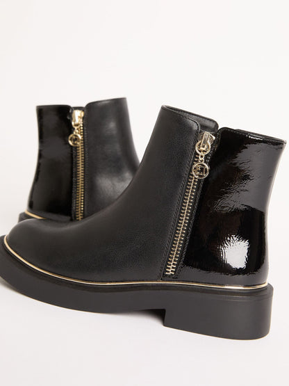 Lipsy Black Faux Leather Patent Contrast Zip Ankle Boots image 1