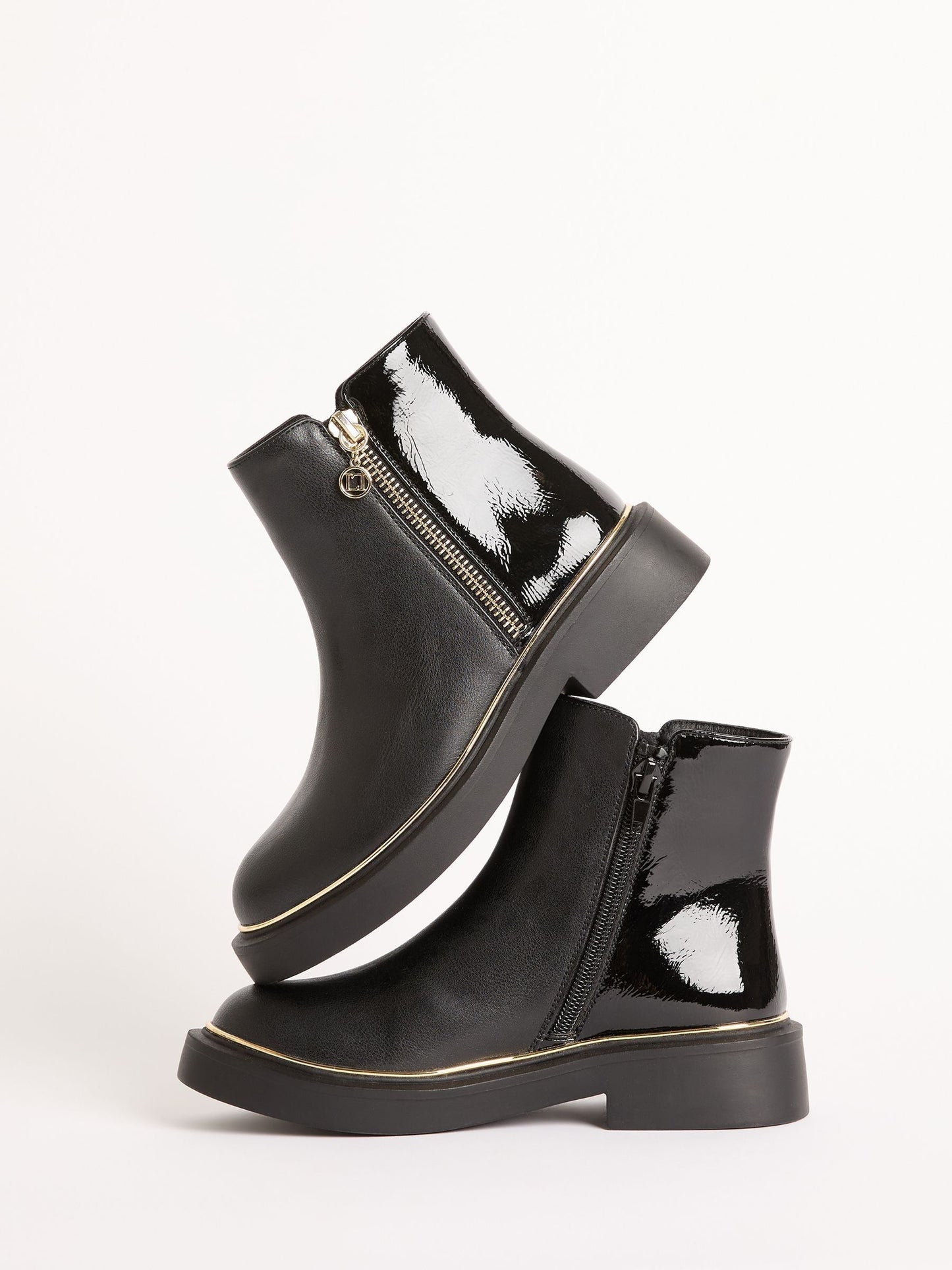 Lipsy Black Faux Leather Patent Contrast Zip Ankle Boots image 2