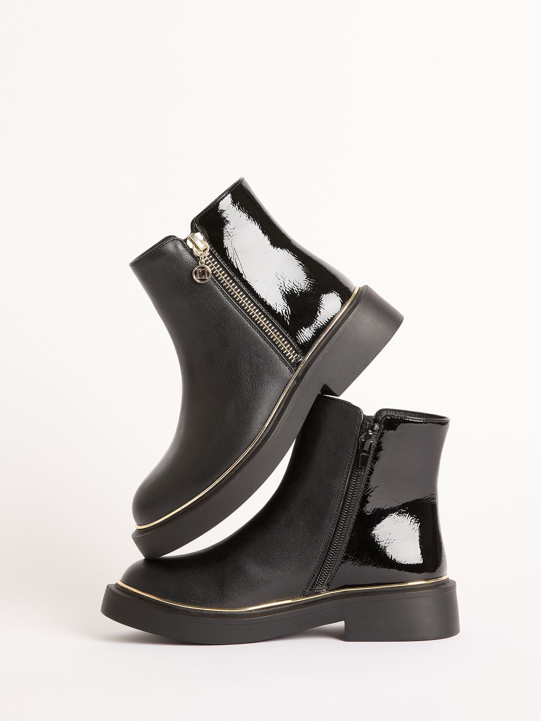 Lipsy Black Faux Leather Patent Contrast Zip Ankle Boots image 2