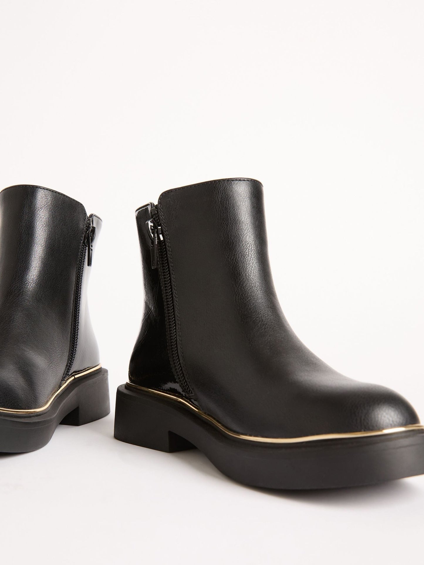 Lipsy Black Faux Leather Patent Contrast Zip Ankle Boots image 3