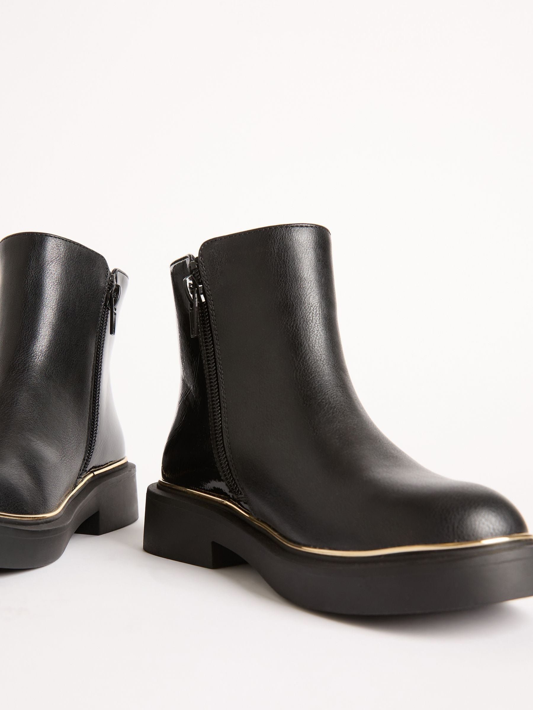 Lipsy Black Faux Leather Patent Contrast Zip Ankle Boots image 3