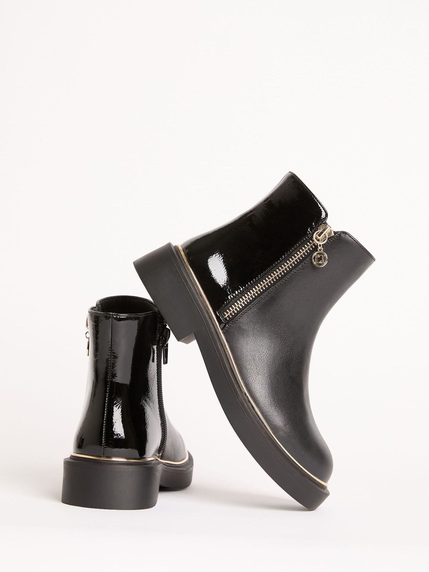 Lipsy Black Faux Leather Patent Contrast Zip Ankle Boots image 4