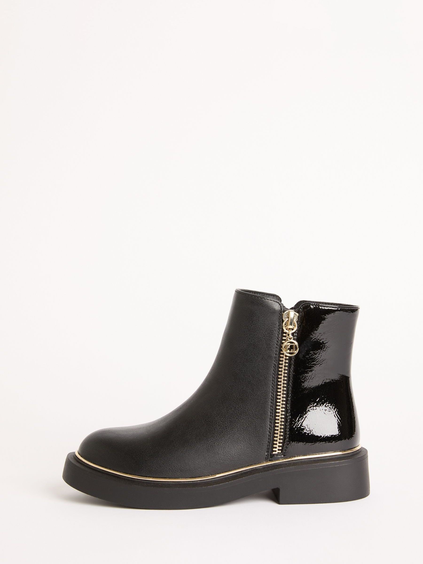 Lipsy Black Faux Leather Patent Contrast Zip Ankle Boots image 5