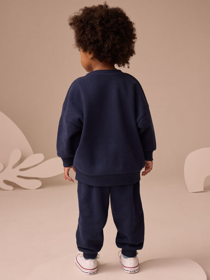 Navy Blue Digger Single Printed Crew Neck Sweat Top & Joggers Set (3mths-7yrs) image 3