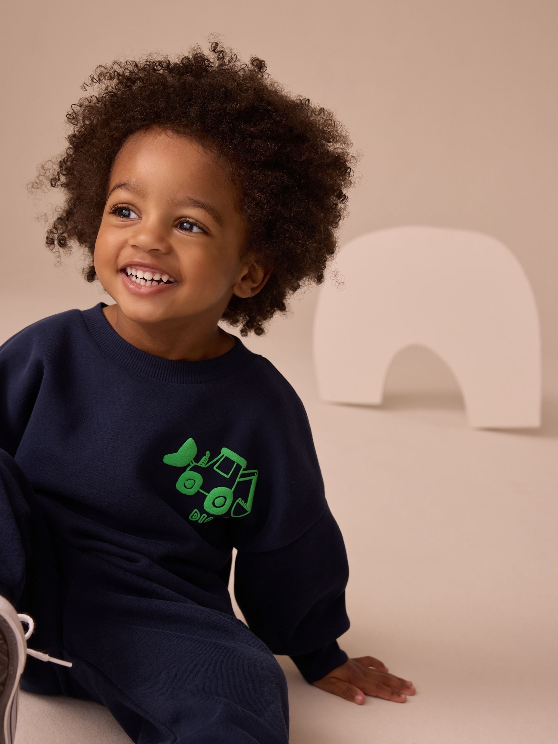 Navy Blue Digger Single Printed Crew Neck Sweat Top & Joggers Set (3mths-7yrs) image 4