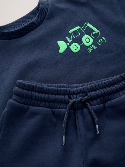 Navy Blue Digger Single Printed Crew Neck Sweat Top & Joggers Set (3mths-7yrs) image 9