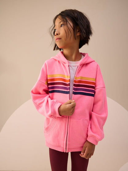 Pink Multi Stripe Zip Through Hoodie (3-16yrs)