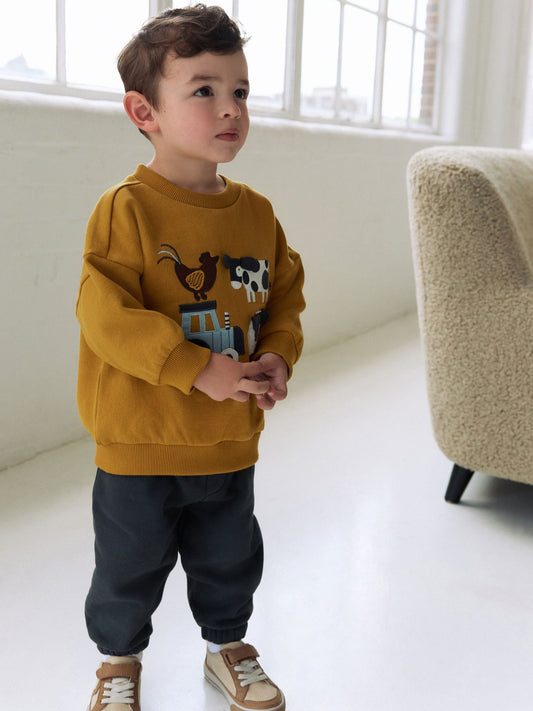 Ochre Yellow/Charcoal Farm Single Sweatshirt and Joggers Set (3mths-7yrs) image 1