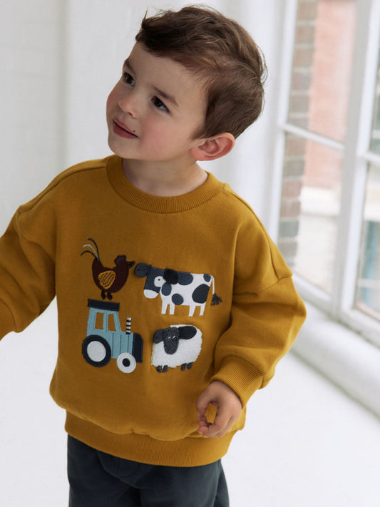 Ochre Yellow/Charcoal Farm Single Sweatshirt and Joggers Set (3mths-7yrs) image 3