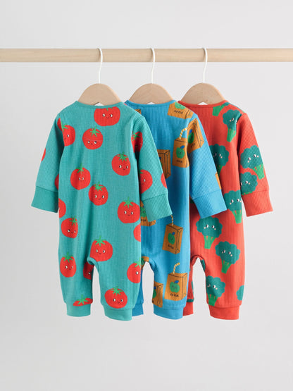 Teal Blue 3 Pack Two Way Zip Baby Sleepsuits (0mths-3yrs)