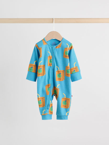 Teal Blue 3 Pack Two Way Zip Baby Sleepsuits (0mths-3yrs)