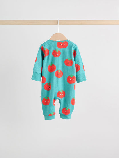 Teal Blue 3 Pack Two Way Zip Baby Sleepsuits (0mths-3yrs)